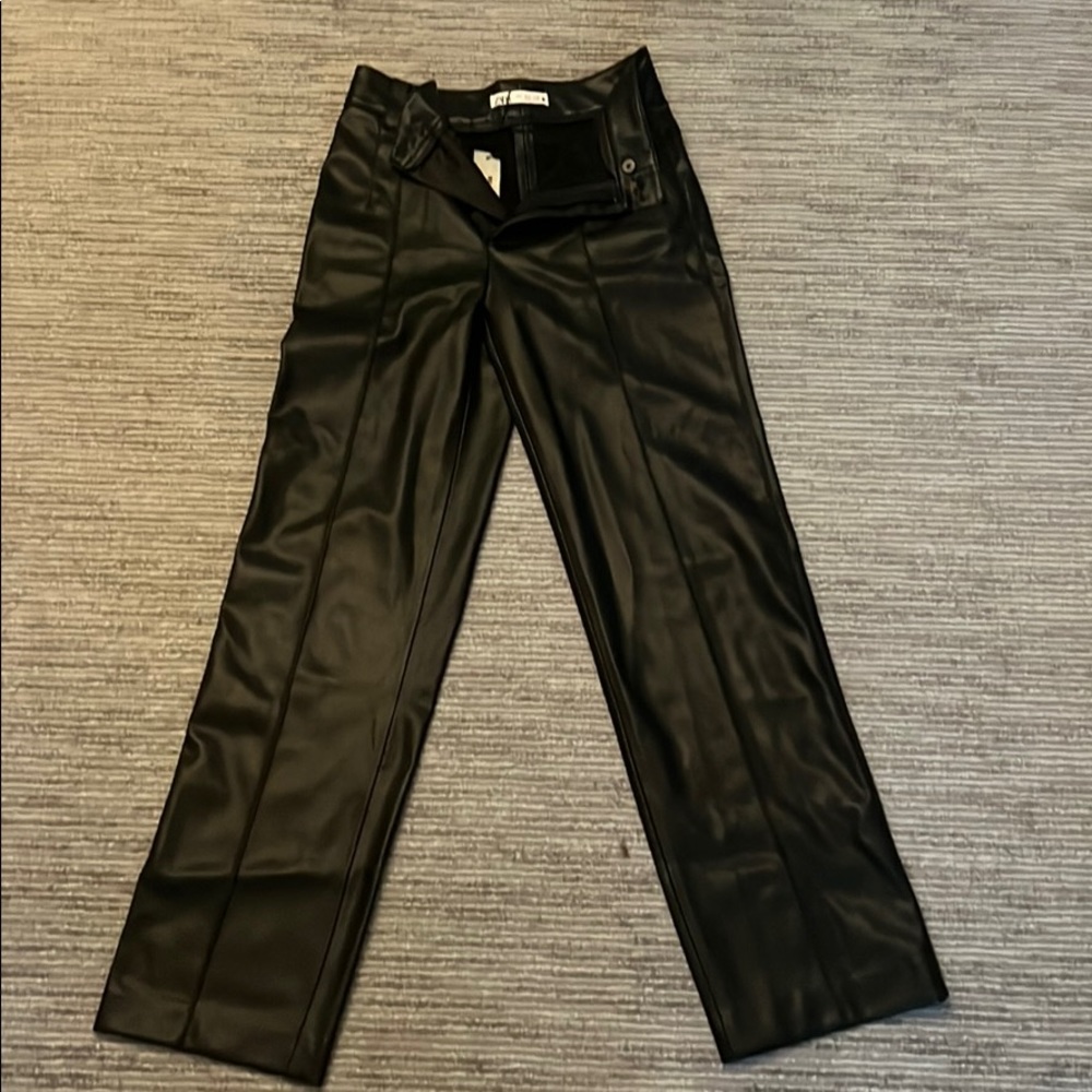 Zara Leather Wide Leg Pants in Black